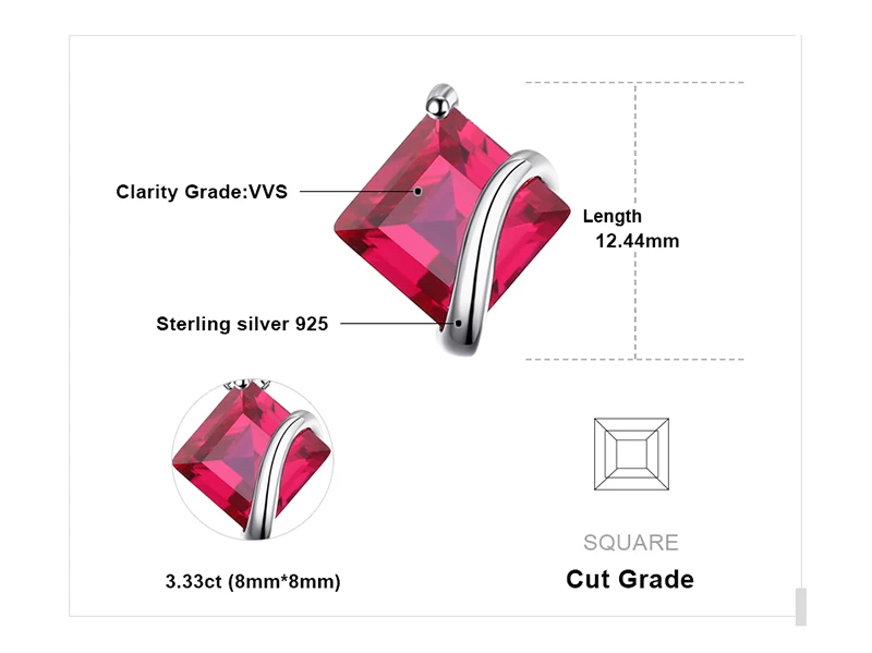 JewelryPalace Classic Square 3.3ct Created Red Ruby Pendant Charm 925 Sterling Silver Brand Wedding Fine Jewelry Without a Chain 21