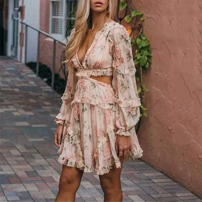 Fannic Sexy Print Dress Female Chiffon V Neck Hollow Out Lantern Sleeve High Waist Mini Dresses Summer Fashion Sweet New 
Fannic Sexy Print Dress Female Chiffon V Neck Hollow Out Lantern Sleeve High Waist Mini Dresses Summer Fashion Sweet New