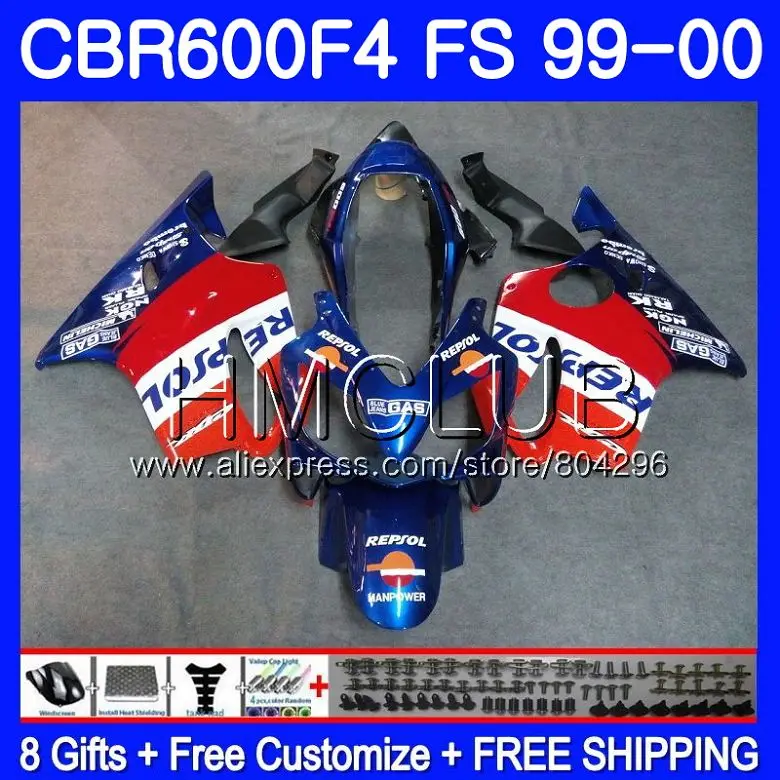 Bodywork For HONDA CBR600F4 Repsol blue CBR600 F 4 RR F4 99 00 60HM.15 CBR 600F4 600 FS 1999 2000 Fairing | Автомобили и