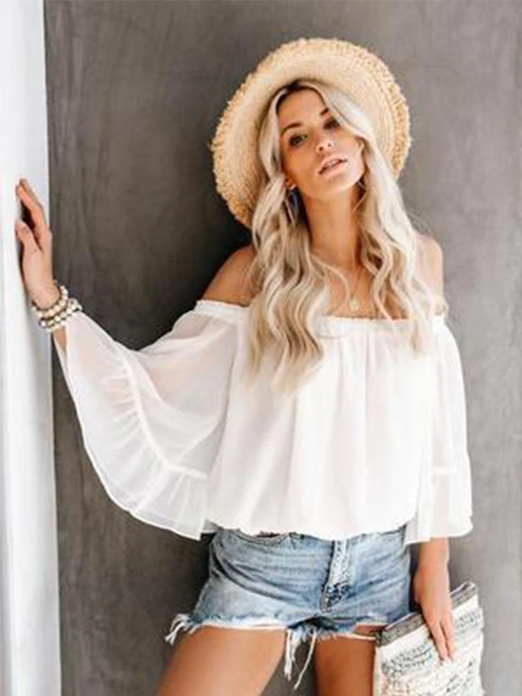 2019 Summer White Word Collar Loose Lotus Leaf Sleeve Short Chiffon Shirt Fashion Sexy Elegant Casual Plus Size Blouse Women
2019 Summer White Word Collar Loose Lotus Leaf Sleeve Short Chiffon Shirt Fashion Sexy Elegant Casual Plus Size Blouse Women