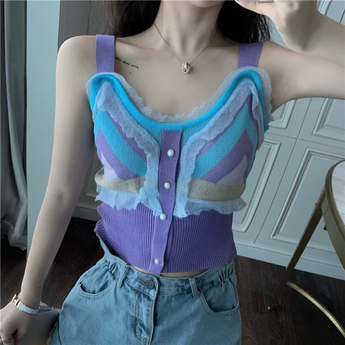 Simple Purple Button Line Lace Camisole 2019 Summer Spring New Arrival Hot Sale Thin Elastic Knitted Female Women Tank Tops
Simple Purple Button Line Lace Camisole 2019 Summer Spring New Arrival Hot Sale Thin Elastic Knitted Female Women Tank Tops