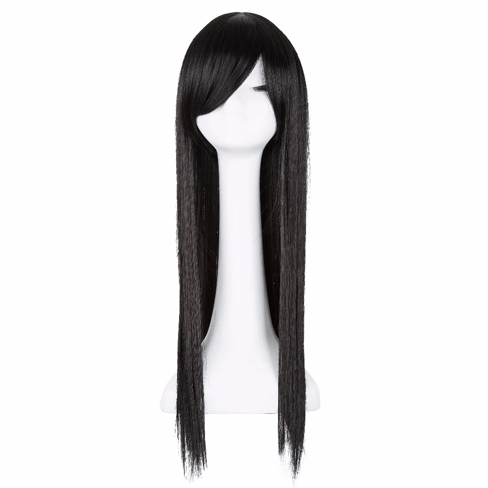 

Fei-Show Straight Wig Synthetic Heat Resistant Fiber Long Dark Brown Women Female Hairpiece Inclined Bangs Oblique Fringe Hair