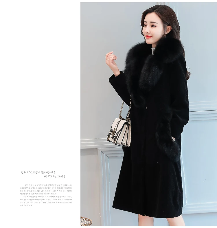 2018 Autumn And Winter Sheep Sheared Coat Women Medium Long Faux Fur Coat High Imitation Fox Fur Collar Manteau Femme Hiver AS080 (11)