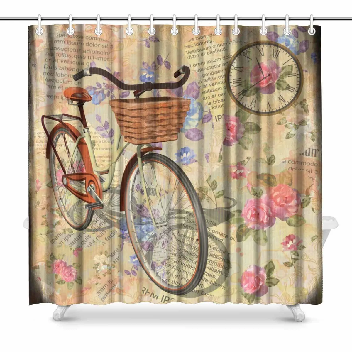 Aplysia Vintage Background with Roses Birds and Bicycle Art Decor Print Bathroom Shower Curtain Decorations Fabric 72 Inches
Aplysia Vintage Background with Roses Birds and Bicycle Art Decor Print Bathroom Shower Curtain Decorations Fabric 72 Inches