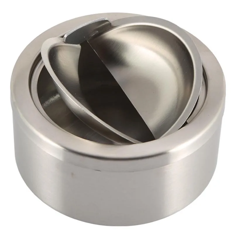 Mayitr Stainless Steel Cigarette Ashtray Ash Storage Case Gifts Windproof Ashtray with Lid Round Cigar Smoking Accessory Silver