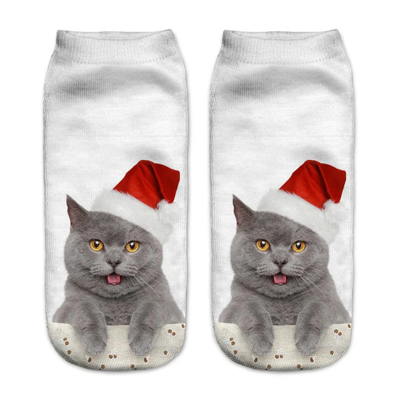Cute Cat Short Socks 3D Printing Animal Harajuku Ankle Female Stocking Women Lingerie Men Streetwear Solid Black Pokemon Warmer (9)
