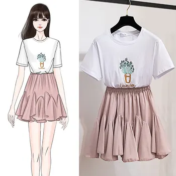 Suit Summer New Design In Fashion Embroidery Loose Short Sleeve T-Shirt Pleated Skirt Two-Piece Clothing Set Women Outfit
Suit Summer New Design In Fashion Embroidery Loose Short Sleeve T-Shirt Pleated Skirt Two-Piece Clothing Set Women Outfit