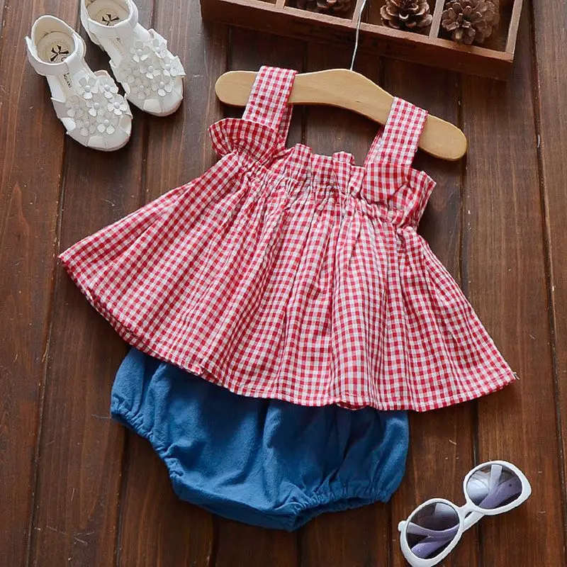 Summer Baby Girl Clothes 2019 Fashion Strap Cotton Plaid Print Tops Solid Pattern Briefs Shorts Outfits Set
Summer Baby Girl Clothes 2019 Fashion Strap Cotton Plaid Print Tops Solid Pattern Briefs Shorts Outfits Set
