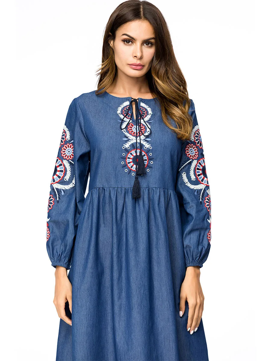 embroidered jean dress