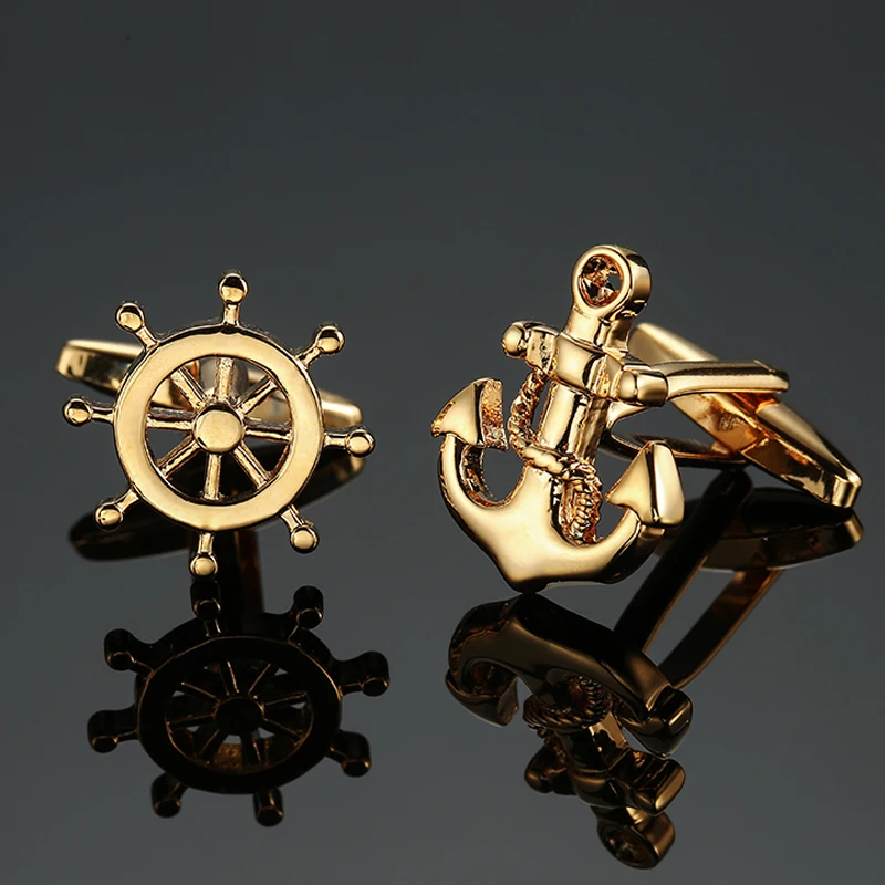 

DY New high quality classic combination design gold rudder anchor Cufflinks fashion Men's French shirt Cufflinks free shipping