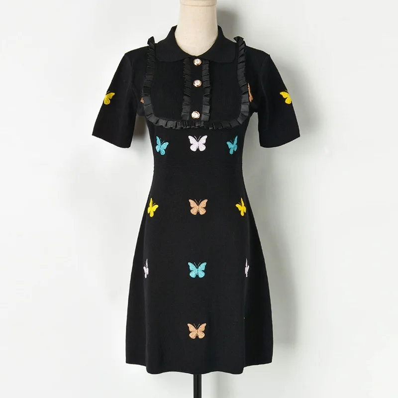 Women Little Black Dress 2019 Elegant Butterfly Embroidery Ruffles Short Sleeve Jumper Dress Cute Peter Pan Collar Knitted Dress
Women Little Black Dress 2019 Elegant Butterfly Embroidery Ruffles Short Sleeve Jumper Dress Cute Peter Pan Collar Knitted Dress