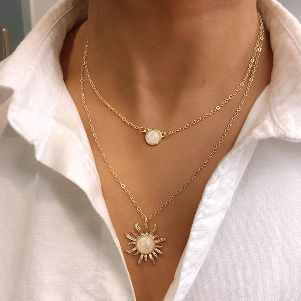 Fashion Multi Alloy Layer Sunflower Pendant Necklace Clavicle Chain Jewelry for Women Girls Gift 2019
Fashion Multi Alloy Layer Sunflower Pendant Necklace Clavicle Chain Jewelry for Women Girls Gift 2019