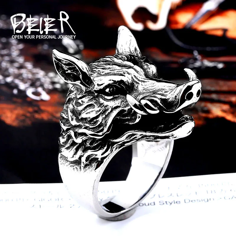 Beier new store 316L Stainless Steel high quality Pig Men Punk Fashion Hop Mens Wild Boar Ring Male Jewelry LLBR8-333R 
Beier new store 316L Stainless Steel high quality Pig Men Punk Fashion Hop Mens Wild Boar Ring Male Jewelry LLBR8-333R