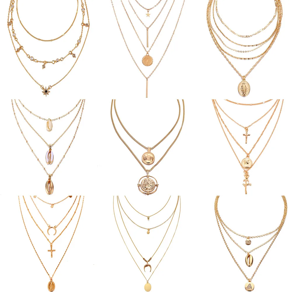 Богемное многослойное ожерелье с подвеской для женщин модное геометрическое