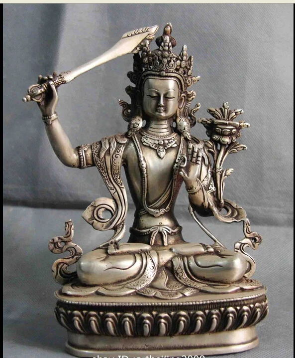 Tibet White Copper Silver Manjusri Manjushri Kwan-yin Bodhisattva Buddha Statue Medicine copper Decoration real Brass AE1024
Tibet White Copper Silver Manjusri Manjushri Kwan-yin Bodhisattva Buddha Statue Medicine copper Decoration real Brass AE1024