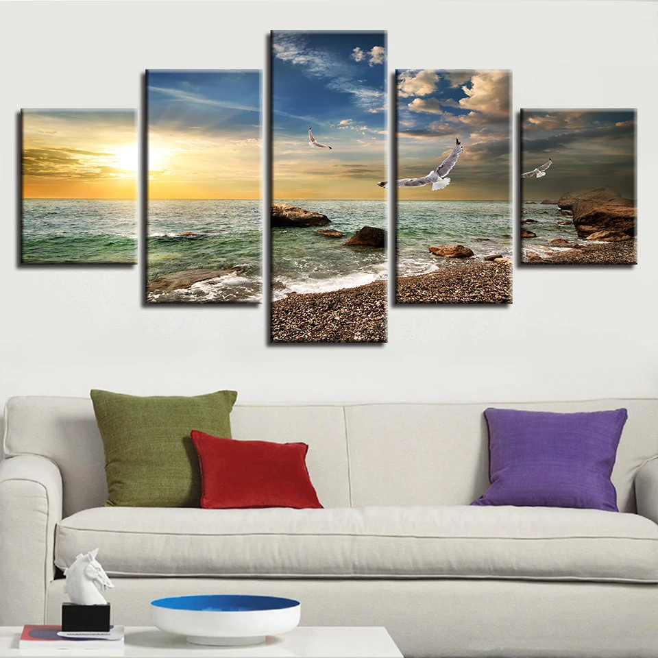 Printing Canvas Pictures Decor Room Wall Art 5 Pieces Seagull And Reef Stone Sunshine Seascape Paintings Modular HD Frame Poster
Printing Canvas Pictures Decor Room Wall Art 5 Pieces Seagull And Reef Stone Sunshine Seascape Paintings Modular HD Frame Poster