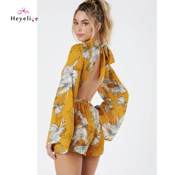 Sexy Women Beach Cover Up Short Chiffon Romper Bright Print High Neck Beach Jumpsuit Long Sleeves Open Back Cover New Beach Wear
Sexy Women Beach Cover Up Short Chiffon Romper Bright Print High Neck Beach Jumpsuit Long Sleeves Open Back Cover New Beach Wear