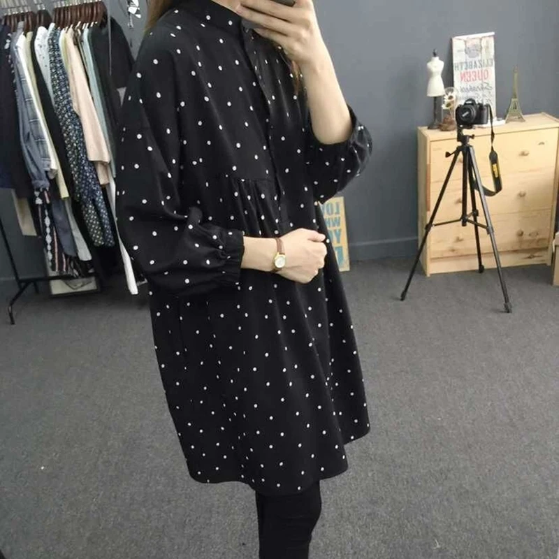 Plus Size Women Dress Casual Loose Autumn Stand Collar Three-Quarter Sleeve Shirt Dress Cute Polka Dot Vestidos Femininos
Plus Size Women Dress Casual Loose Autumn Stand Collar Three-Quarter Sleeve Shirt Dress Cute Polka Dot Vestidos Femininos