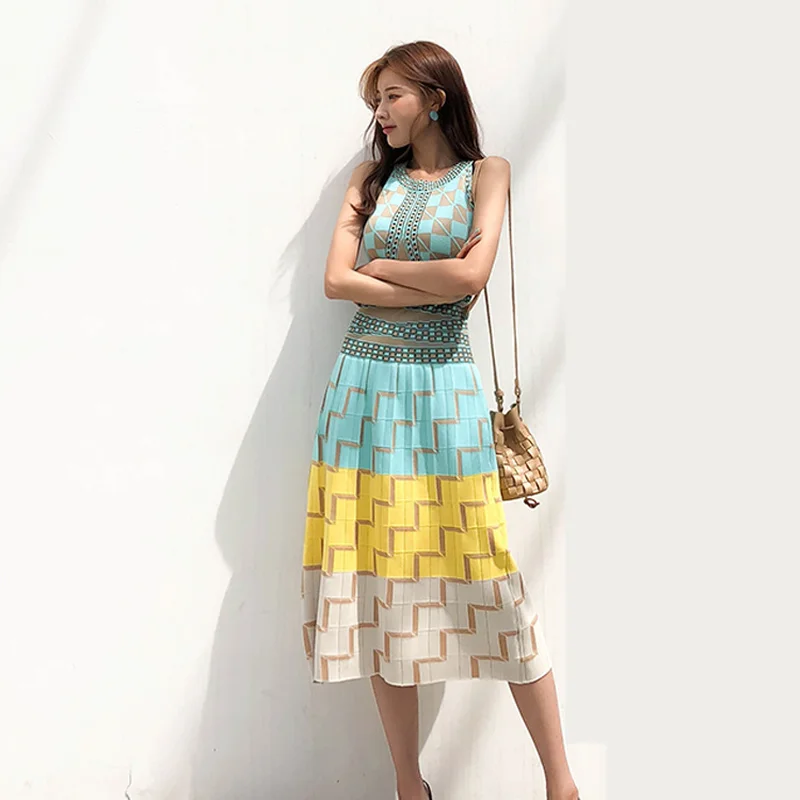 Elegant Women Knitting Cotton Long Dress Geometric Sleeveless Slim Tank Dress Women Fashion Beach Wear Sundress Knit Dress
Elegant Women Knitting Cotton Long Dress Geometric Sleeveless Slim Tank Dress Women Fashion Beach Wear Sundress Knit Dress