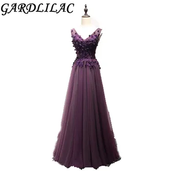 Gardlilac Tulle V-neck Purple Long Bridesmaid Dress with Applique Sequin Floor-Length A-Line Wedding Party Dress
Gardlilac Tulle V-neck Purple Long Bridesmaid Dress with Applique Sequin Floor-Length A-Line Wedding Party Dress