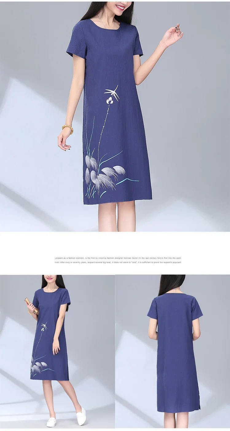 red cotton linen plus size vintage floral print clothes women casual loose midi summer dress vestidos 2018 dresses (7)