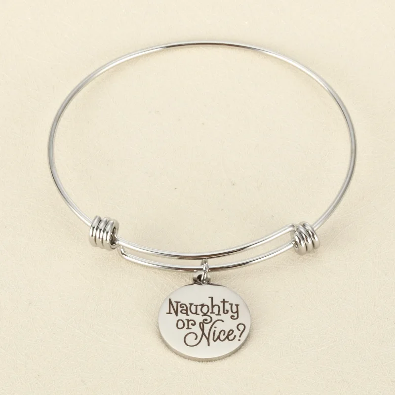 Hot sale New arrival Naughty or Nice bracelet pendant Stainless steel Adjustable Bangle Charm Bracelet for women gift christmas
Hot sale New arrival Naughty or Nice bracelet pendant Stainless steel Adjustable Bangle Charm Bracelet for women gift christmas