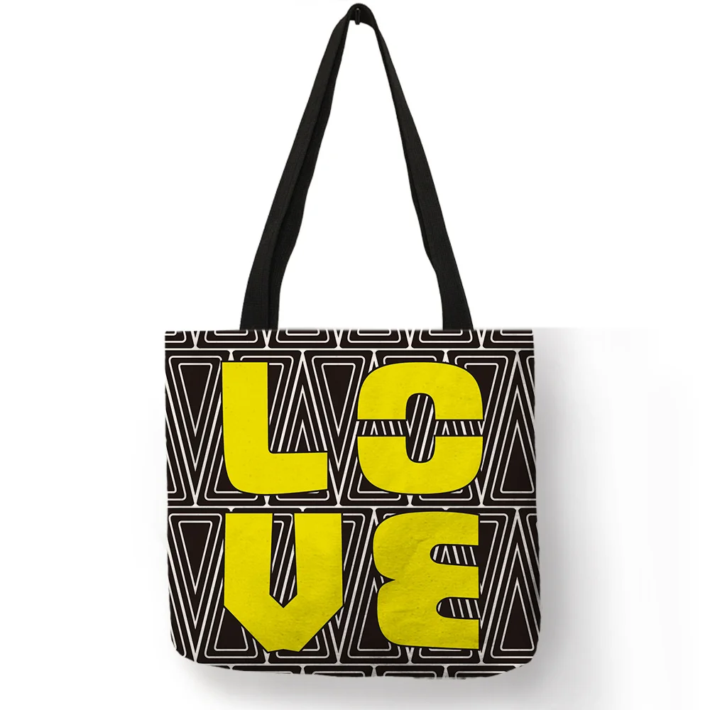 White Black Stripe Shoulder Bag for Women Men Yellow Letter Love Print Tote Bag Practical Linen High Quality Reusable Hand Bags
White Black Stripe Shoulder Bag for Women Men Yellow Letter Love Print Tote Bag Practical Linen High Quality Reusable Hand Bags