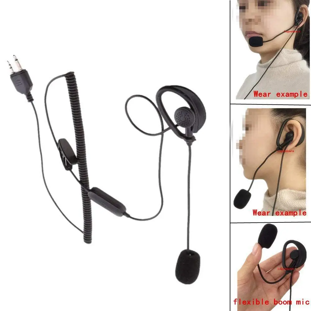 

HOT-2 Pin Earpiece, D Shaped Ear Hook Headset Earphone PTT Mic (Boom Microphone) Compatible for Midland GXT400 GXT450 GXT500 G