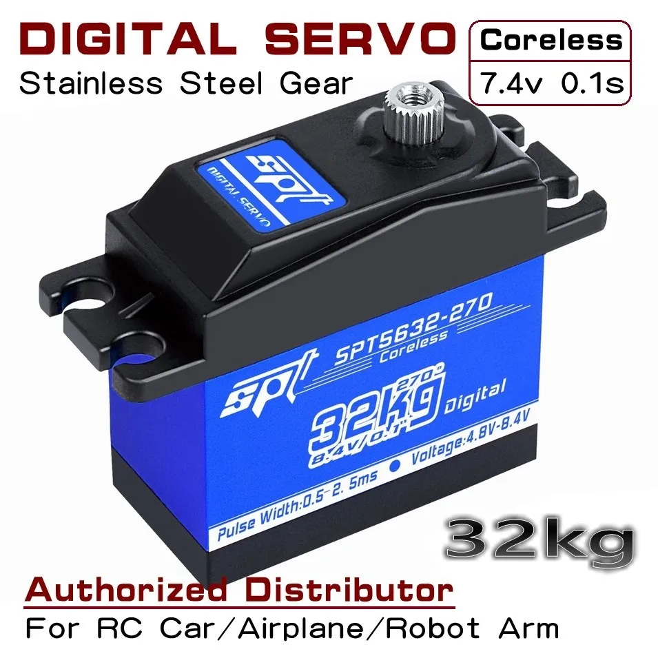 SPT Servo SPT5632 32kg High Voltage Digital Standard Servo 1:8 1:10 RC Car Climber Airplane Robot Arm 180 270 Metal Gear Case
SPT Servo SPT5632 32kg High Voltage Digital Standard Servo 1:8 1:10 RC Car Climber Airplane Robot Arm 180 270 Metal Gear Case