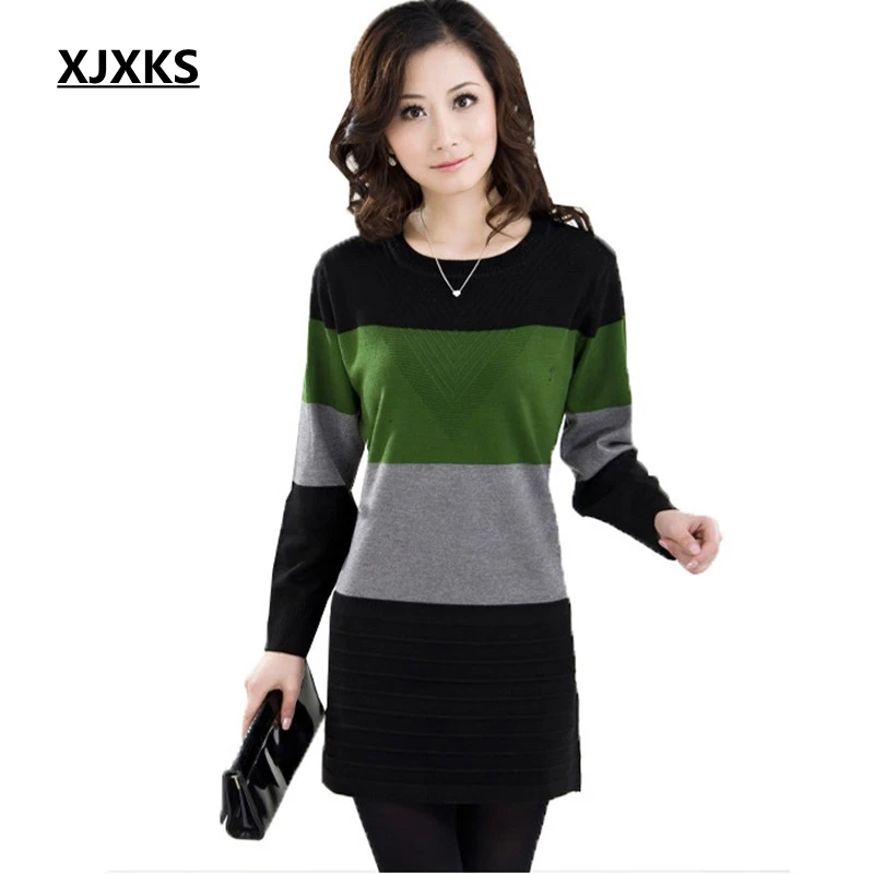 XJXKS Long Pullovers Women Sweater Dress High Quality Long Sweater Women Cheap Winter Clothes Stripe Tops Autumn Knitted Jumper
XJXKS Long Pullovers Women Sweater Dress High Quality Long Sweater Women Cheap Winter Clothes Stripe Tops Autumn Knitted Jumper