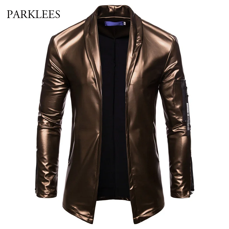 PU Leather Suit Blazer Men 2018 Luxury Gold Solid Color Blazers Jacket Mens Casual Slim Fit Cardigan Nightclub DJ Stage Costumes
PU Leather Suit Blazer Men 2018 Luxury Gold Solid Color Blazers Jacket Mens Casual Slim Fit Cardigan Nightclub DJ Stage Costumes