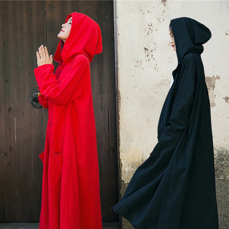 Vintage Hooded Womens Trench Coat 2018 Fall Coat For Women Robe Solid Black Red Blue Original Cotton Linen Long Chothes Women
Vintage Hooded Womens Trench Coat 2018 Fall Coat For Women Robe Solid Black Red Blue Original Cotton Linen Long Chothes Women