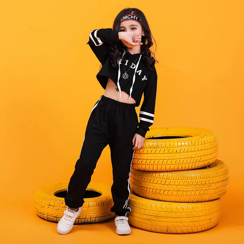 Children hip hop Crop top jogger pants Street jazz dance performance costume modern dance performance Suit Girls hip hop dance (9)