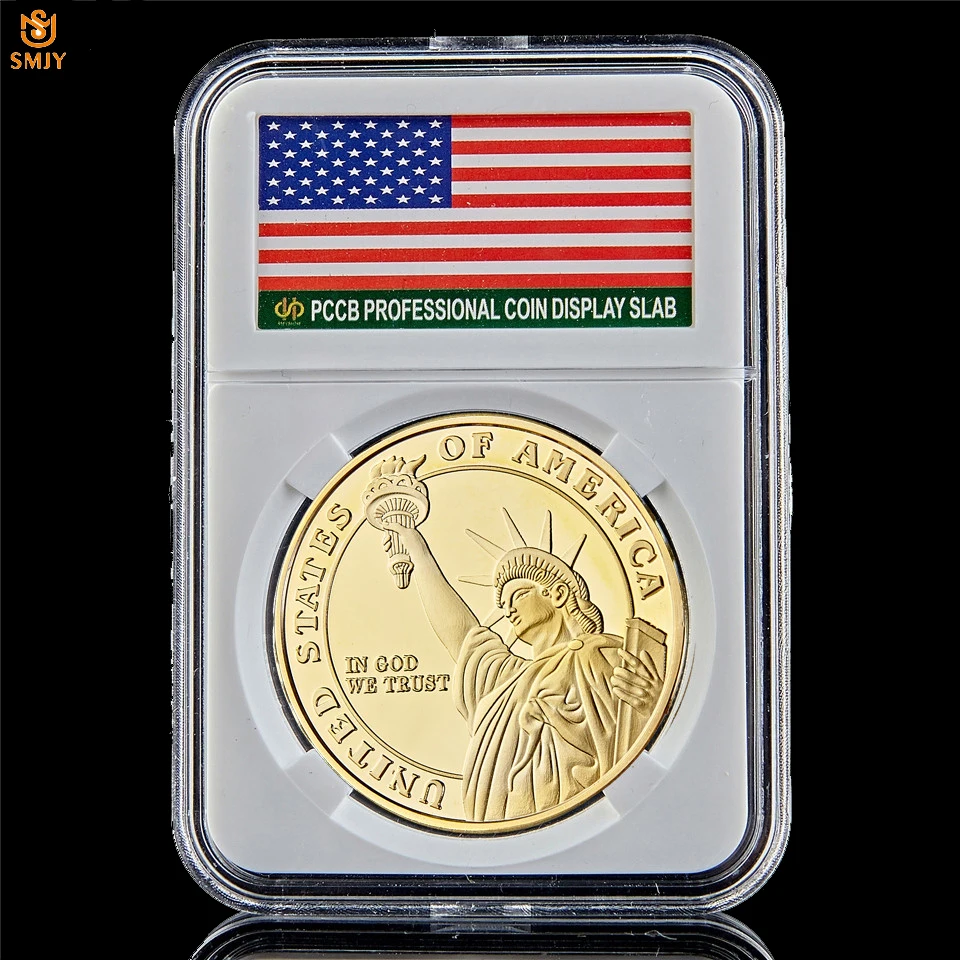 

USA Statue of Liberty In God We Trust Gold Plated US Honor Token Challenge Souvenir Coin Value W/PCCB Protection Box