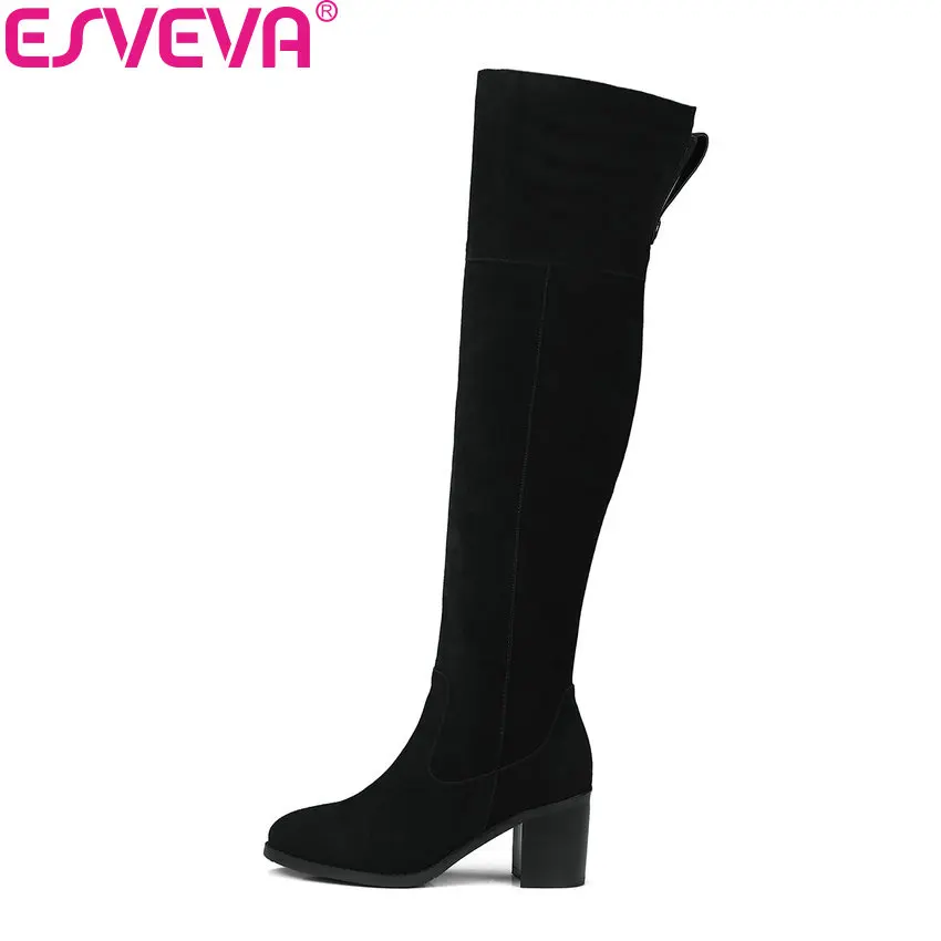ESVEVA 2018 Women Boots Zipper Cow Suede Round Toe Over The Knee Boots Out Door Square High Heel Fashion Ladies Boots Size 34-39
ESVEVA 2018 Women Boots Zipper Cow Suede Round Toe Over The Knee Boots Out Door Square High Heel Fashion Ladies Boots Size 34-39