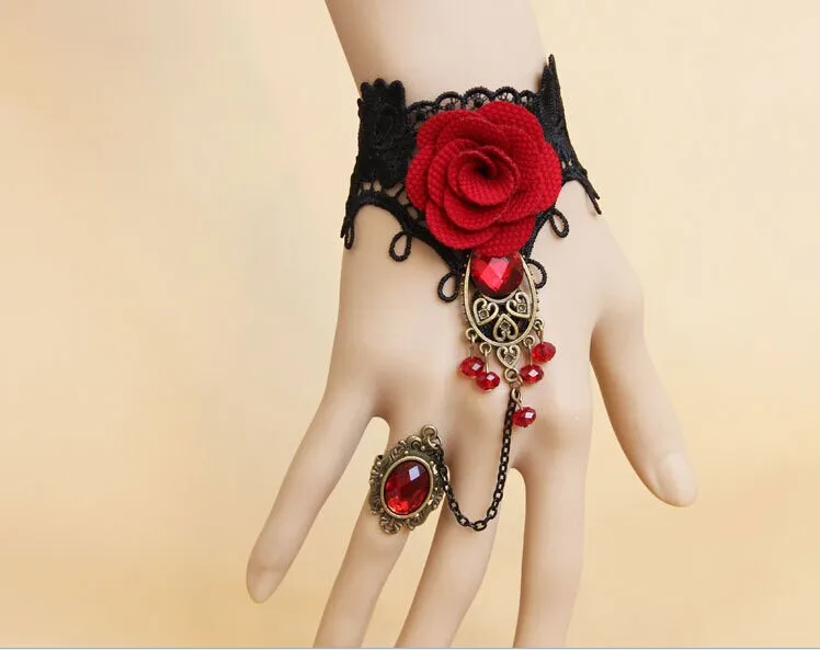 DIY Handmade Retro Black Lace Vampire Slave Bracelet with Fabric Flower and Red Resin Gothic Style(approx 6" to 8")
DIY Handmade Retro Black Lace Vampire Slave Bracelet with Fabric Flower and Red Resin Gothic Style(approx 6" to 8")