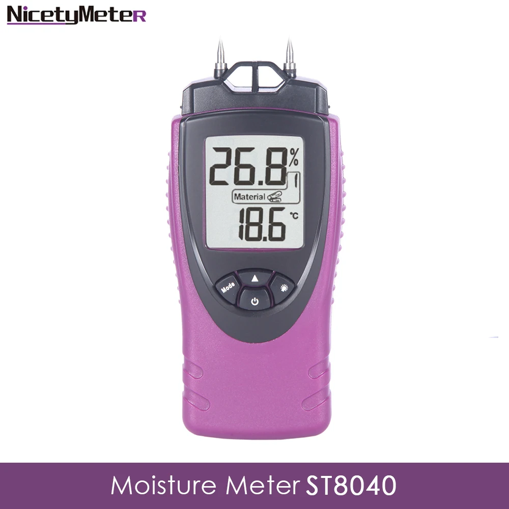 Nicetymeter ST8040 Digital Wood Moisture Meter Wood Humidity hardened wood building materials temperature Tester with backlight
Nicetymeter ST8040 Digital Wood Moisture Meter Wood Humidity hardened wood building materials temperature Tester with backlight