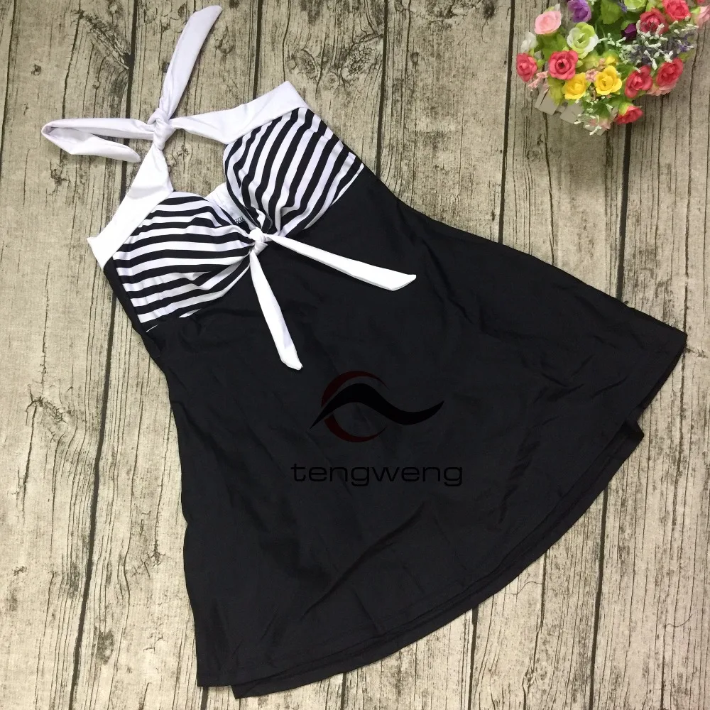 Tengweng 2017 Ретро в полоску мягкий юбка купальник Для женщин Одна деталь пляжная