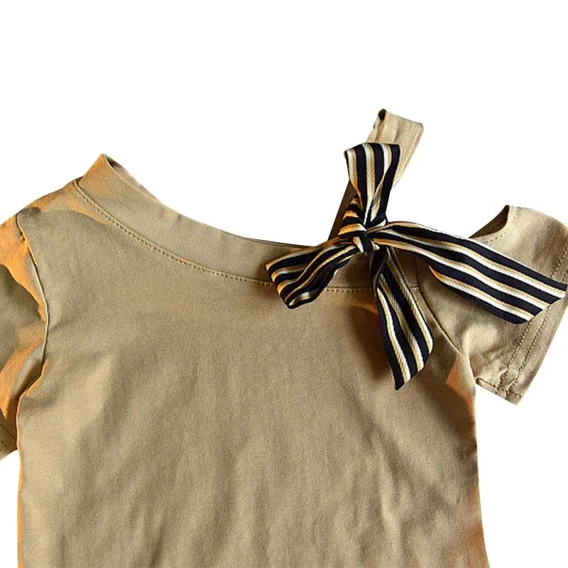 Girls Casual Camel Cut Sleeve Top With Striped Pants 8 ZM1178 (17)