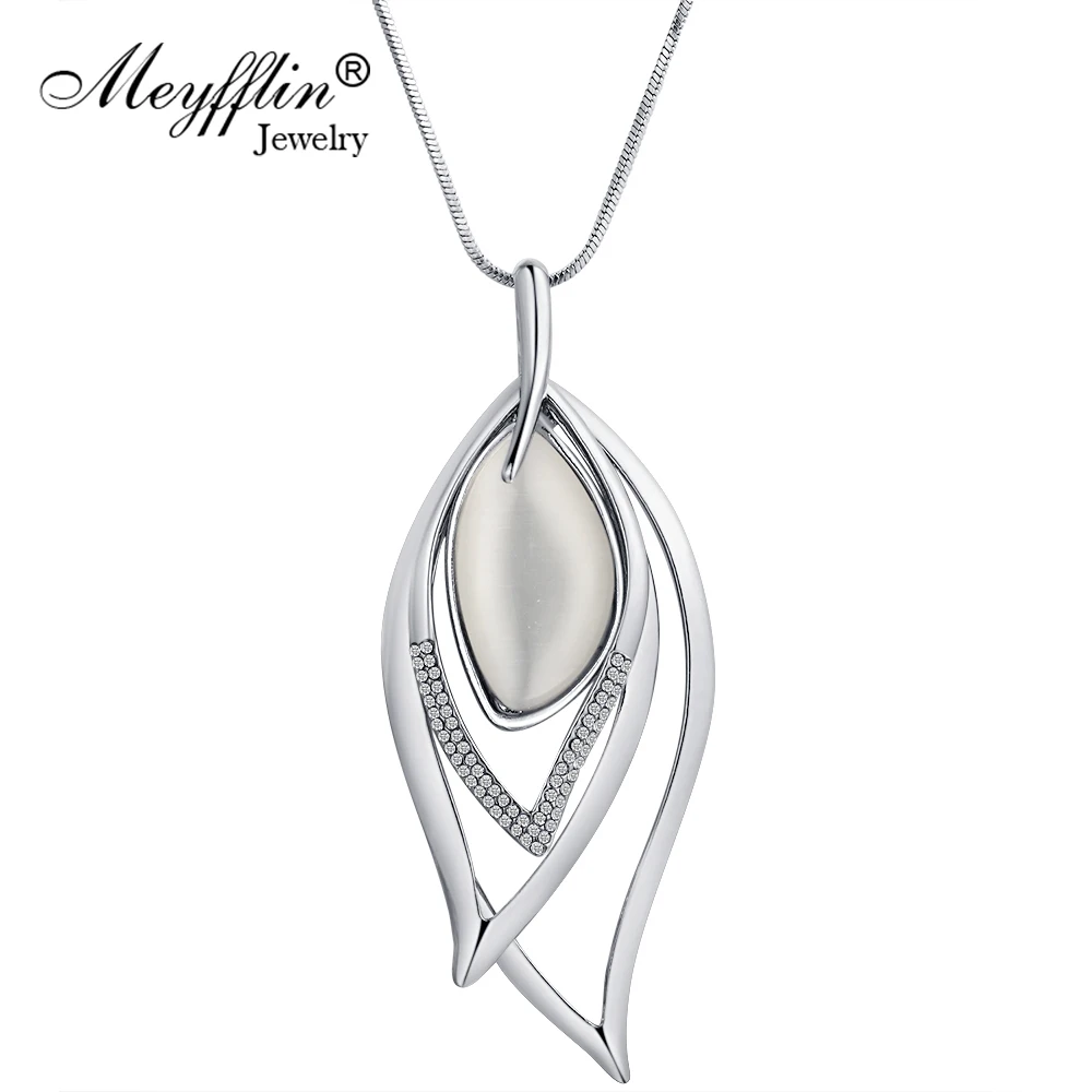 Fashion Women Opal Leaf Long Chain Hollow Wedding Party Sweater Necklace Cheap