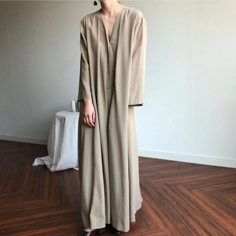 Loose Oversized Women Vintage Spring Fall Chiffon Long Shirt Dress Sexy V-Neck Sashes Full Sleeve Maxi Dresses Solid Color Robe
Loose Oversized Women Vintage Spring Fall Chiffon Long Shirt Dress Sexy V-Neck Sashes Full Sleeve Maxi Dresses Solid Color Robe
