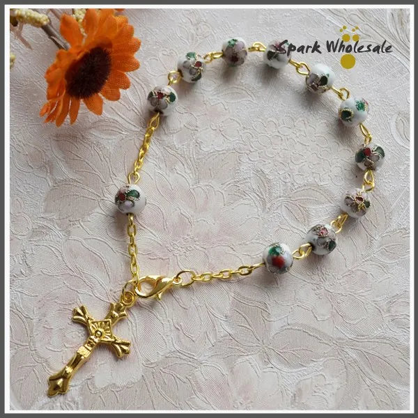 12pcs/lot Christmas Gift Wholesale 8mm White Cloisonne Bracelet Catholic Rosary Bracelet Religious Golden Cross Pendant Bracelet
12pcs/lot Christmas Gift Wholesale 8mm White Cloisonne Bracelet Catholic Rosary Bracelet Religious Golden Cross Pendant Bracelet