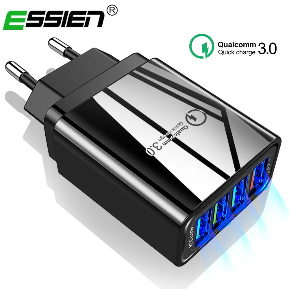 Essien Quick Charge 3.0 USB Charger EU/US/UK Plug Wall Mobile Phone Charger For iPhone 7 XS Samsung S8 4 Ports Adapter QC 3.0
Essien Quick Charge 3.0 USB Charger EU/US/UK Plug Wall Mobile Phone Charger For iPhone 7 XS Samsung S8 4 Ports Adapter QC 3.0