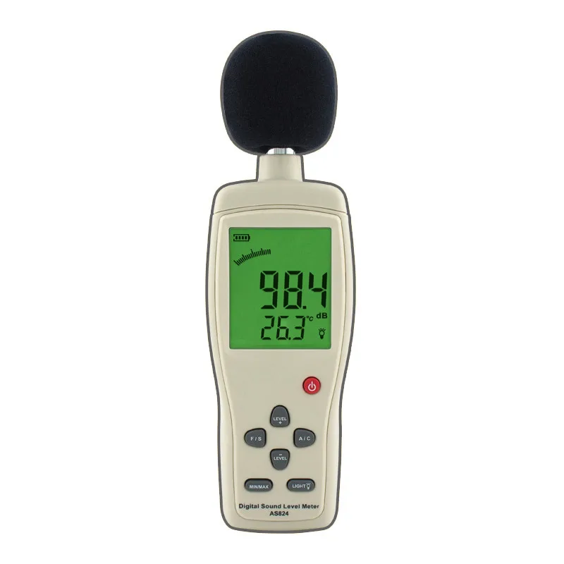Hotsale original AS824 Digital Noise Meter Sound Level Meter Portable Decibel Handheld Type Noise tester 30 to 130 dB instrument
Hotsale original AS824 Digital Noise Meter Sound Level Meter Portable Decibel Handheld Type Noise tester 30 to 130 dB instrument