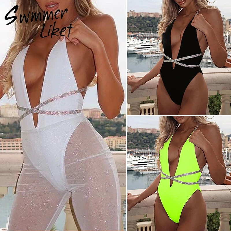 Shiny strap bikinis 2019 mujer monokini High cut deep v neck swimwear Sexy bathing suit women bathers Push up bondage swimsuit
Shiny strap bikinis 2019 mujer monokini High cut deep v neck swimwear Sexy bathing suit women bathers Push up bondage swimsuit