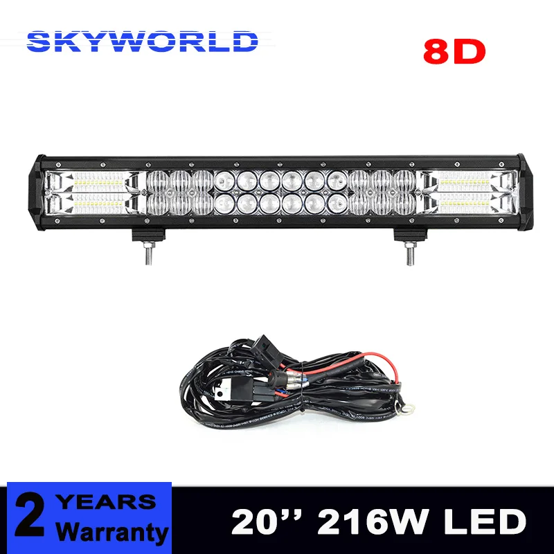 6D Led Light Bar 20Inch 216W Offroad Led Bar Combo Led Beam 12V 24V for Auto Driving Boat Car Truck 4x4 SUV ATV With Wire Kit
6D Led Light Bar 20Inch 216W Offroad Led Bar Combo Led Beam 12V 24V for Auto Driving Boat Car Truck 4x4 SUV ATV With Wire Kit