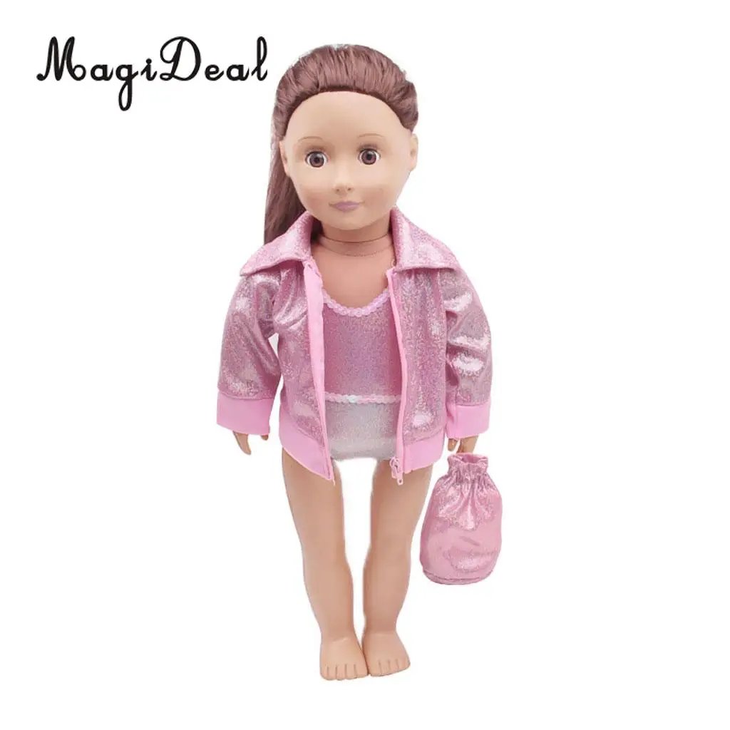 Lovely 18inch Doll Pink Swimsuit Set - Bikini + Coat + Backpack for Doll Accessories