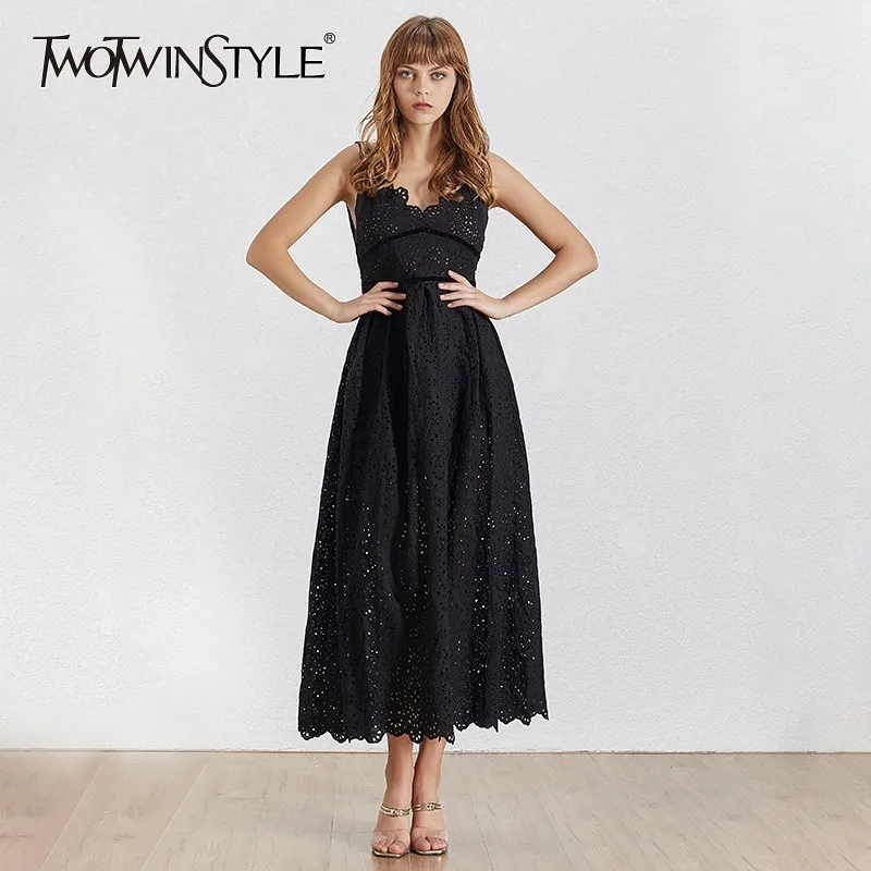 TWOTWINSTYLE Summer Sexy Off Shoulder Dresses Women V Neck Sleeveless Hollow Out Backless Bow A Line Dress Female Fashion New
TWOTWINSTYLE Summer Sexy Off Shoulder Dresses Women V Neck Sleeveless Hollow Out Backless Bow A Line Dress Female Fashion New