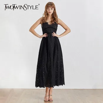 TWOTWINSTYLE Summer Sexy Off Shoulder Dresses Women V Neck Sleeveless Hollow Out Backless Bow A Line Dress Female Fashion New
TWOTWINSTYLE Summer Sexy Off Shoulder Dresses Women V Neck Sleeveless Hollow Out Backless Bow A Line Dress Female Fashion New