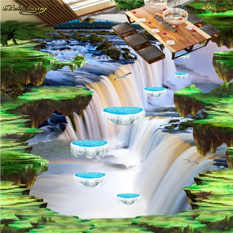 Обои на заказ для фотосъемки пола водопад подвеска остров летающая птица ванная
